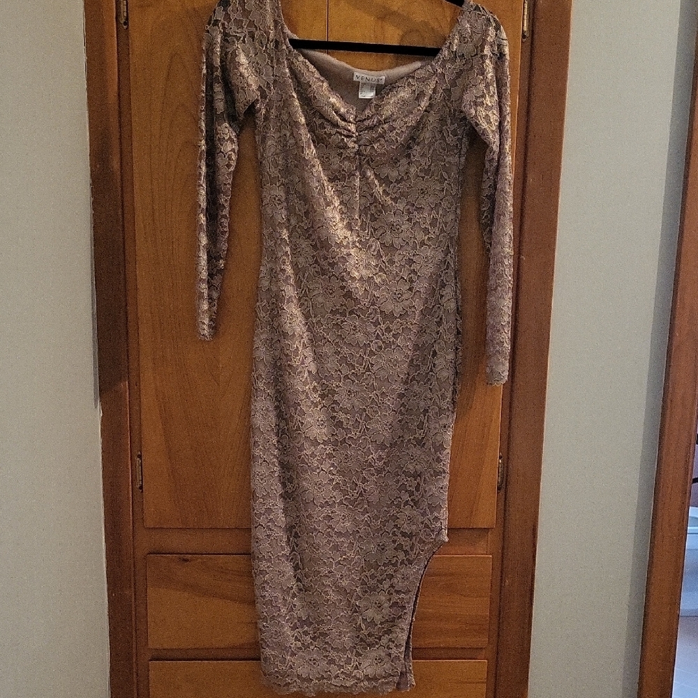 VENUS Brown Long Sleeve Bodycon Dress for Weddings